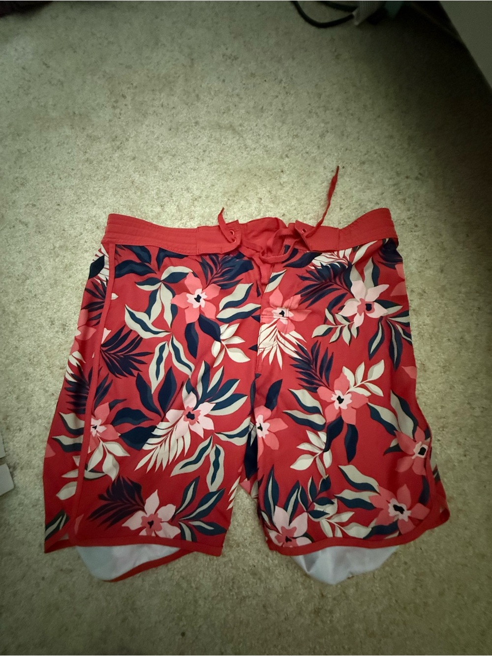Old Navy Red Floral Hybrid Swim Shorts with Navy & Cream Accents